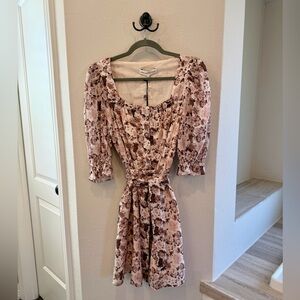 NWT English Factory Floral Puff Sleeve Linen Blend Minidress